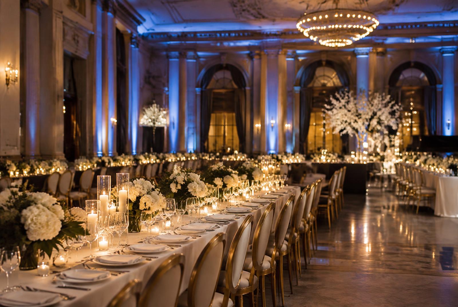 Salón preparado para una cena de gala